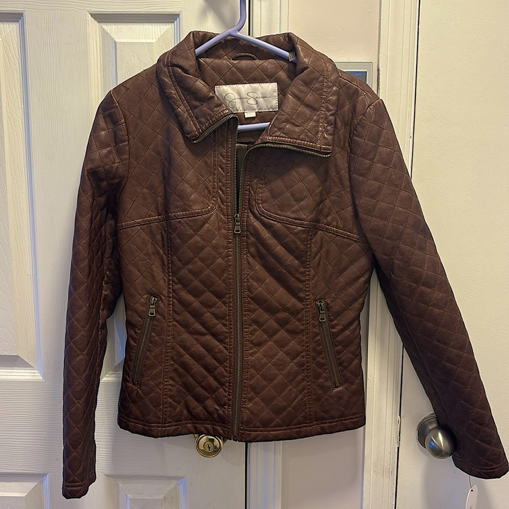 Jessica Simpson Quilted Brown Leather Jacket